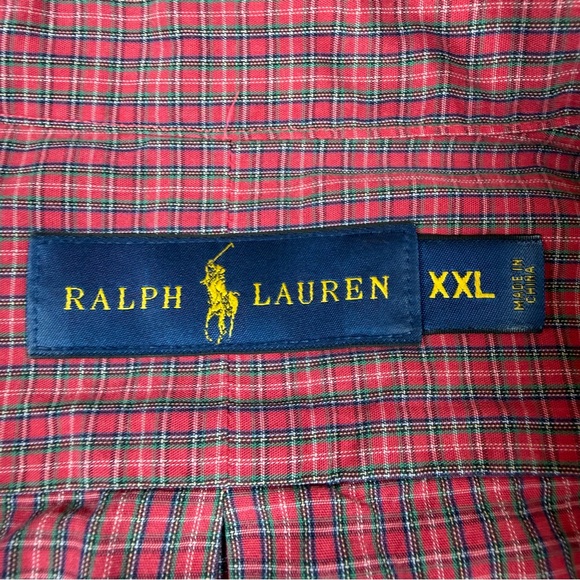 Ralph Lauren Men's Red Plaid Checkered Button Down Shirt Blue Horse Size XXL - Picture 2 of 8